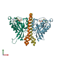 PDB entry 3bc1 coloured by chain, front view.