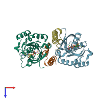 PDB entry 3bc1 coloured by chain, top view.