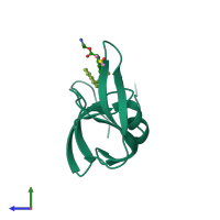 PDB entry 3bc4 coloured by chain, side view.