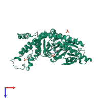 PDB entry 3bcb coloured by chain, top view.