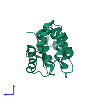 PDB entry 3bci coloured by chain, side view.