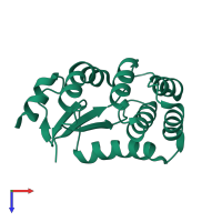 PDB entry 3bci coloured by chain, top view.