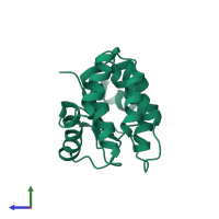 PDB entry 3bck coloured by chain, side view.