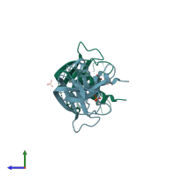 PDB entry 3bcm coloured by chain, side view.