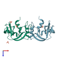 PDB entry 3bcm coloured by chain, top view.