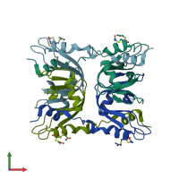 PDB entry 3bcp coloured by chain, front view.