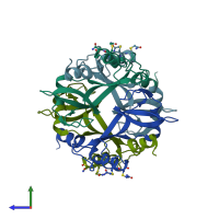 PDB entry 3bcp coloured by chain, side view.