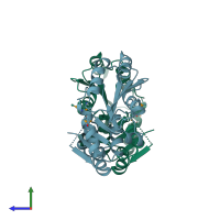 PDB entry 3bcv coloured by chain, side view.