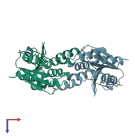 PDB entry 3bcv coloured by chain, top view.