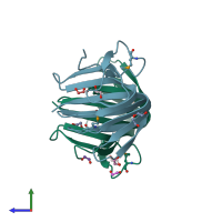PDB entry 3bcw coloured by chain, side view.
