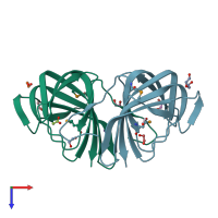 PDB entry 3bcw coloured by chain, top view.