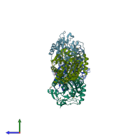 PDB entry 3bcz coloured by chain, side view.