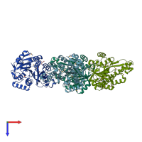 PDB entry 3bcz coloured by chain, top view.