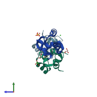 PDB entry 3bd1 coloured by chain, side view.