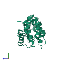 PDB entry 3bd2 coloured by chain, side view.