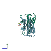 PDB entry 3bd3 coloured by chain, side view.