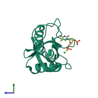 PDB entry 3bdc coloured by chain, side view.