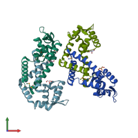 PDB entry 3bdd coloured by chain, front view.
