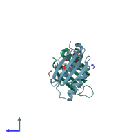 PDB entry 3bde coloured by chain, side view.