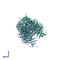 PDB entry 3bdf coloured by chain, side view.