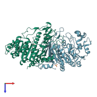 PDB entry 3bdf coloured by chain, top view.