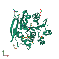 PDB entry 3bdi coloured by chain, front view.
