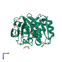 PDB entry 3bdi coloured by chain, top view.