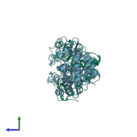 PDB entry 3bdk coloured by chain, side view.