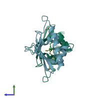 PDB entry 3bdq coloured by chain, side view.