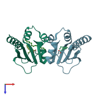 PDB entry 3bdq coloured by chain, top view.