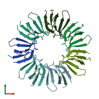 PDB entry 3bdu coloured by chain, front view.