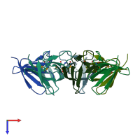PDB entry 3bdu coloured by chain, top view.