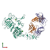 PDB entry 3be1 coloured by chain, front view.