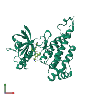 PDB entry 3be2 coloured by chain, front view.