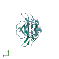 PDB entry 3be3 coloured by chain, side view.