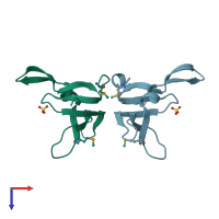 PDB entry 3be3 coloured by chain, top view.