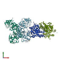 PDB entry 3be6 coloured by chain, front view.