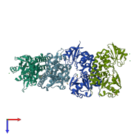 PDB entry 3be6 coloured by chain, top view.