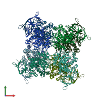 PDB entry 3be7 coloured by chain, front view.