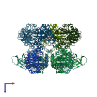 PDB entry 3be7 coloured by chain, top view.