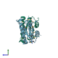 PDB entry 3bed coloured by chain, side view.