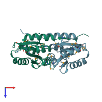 PDB entry 3bed coloured by chain, top view.