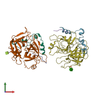 PDB entry 3bef coloured by chain, front view.