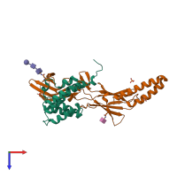 PDB entry 3bes coloured by chain, top view.