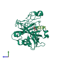 PDB entry 3bet coloured by chain, side view.