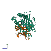 PDB entry 3bev coloured by chain, side view.