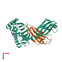 PDB entry 3bev coloured by chain, top view.