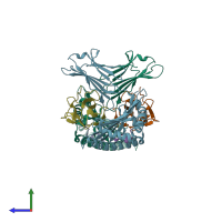 PDB entry 3bew coloured by chain, side view.