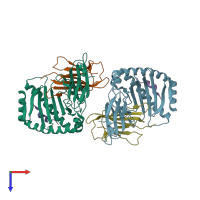 PDB entry 3bew coloured by chain, top view.