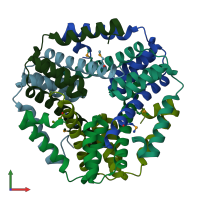 PDB entry 3bey coloured by chain, front view.